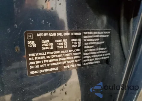 2011 Buick Regal Cxl из США, поврежденный, VIN W04G15GV7B1090135